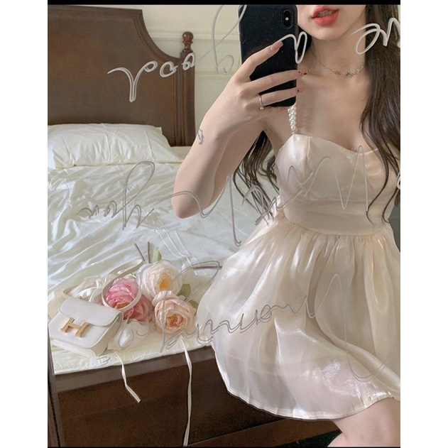 Đầm be dây ngọc tơ organza váy công chúa có sẵn