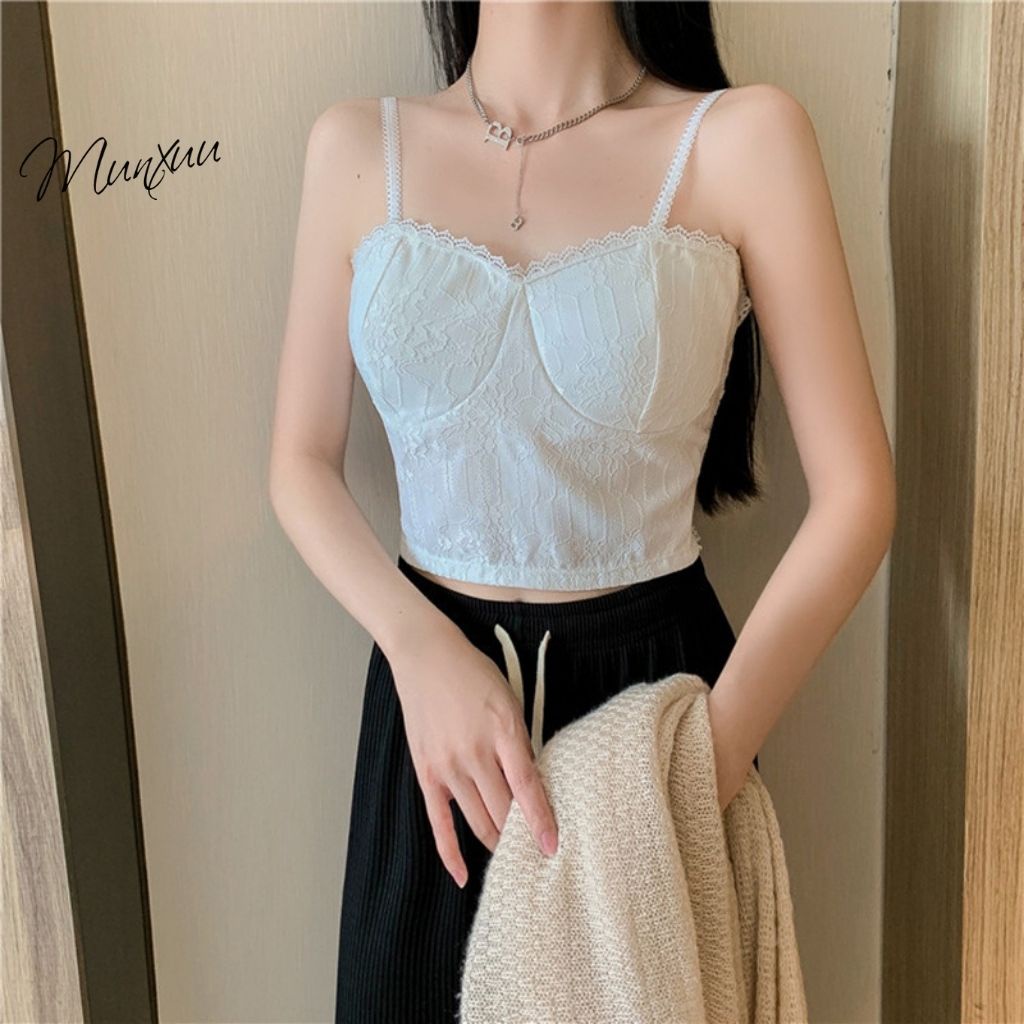 Áo bra 2 dây phối ren gợi cảm Munxuu, chất liệu 2 lớp đệm ngực mỏng vừa ôm ngực tôn dáng - BR14
