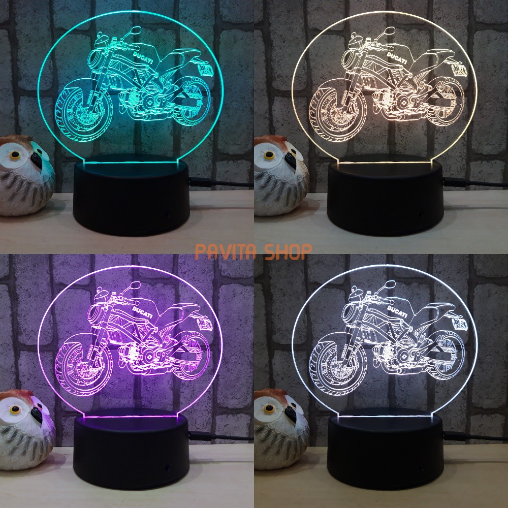 Đèn ngủ led 3d PAVITA xe môtô - Quà tặng độc đáo cho người thân, cho bé, đèn để bàn trang trí đẹp