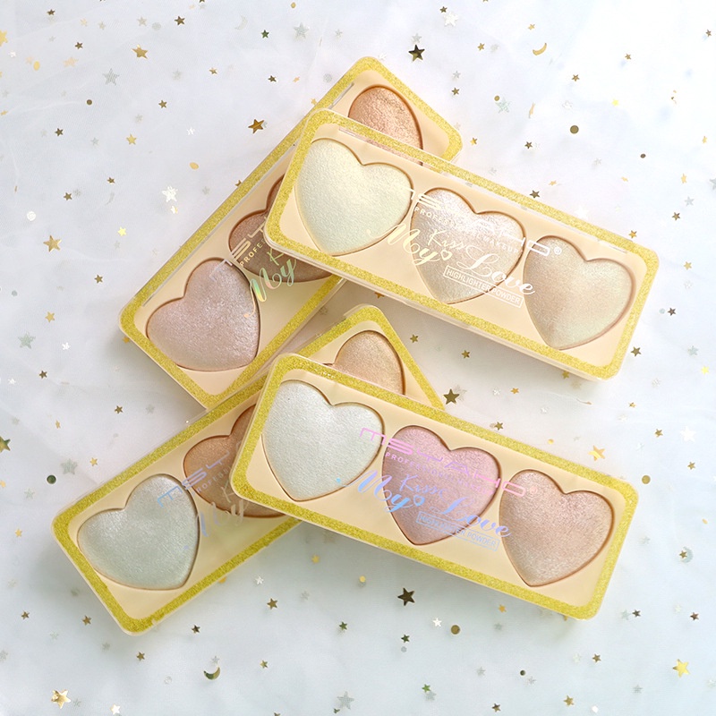 Makeup New Three-color Love High-gloss Pearlescent Brighten Cute Girl Eyeshadow Repairing All-in-one Palette Contour Palette