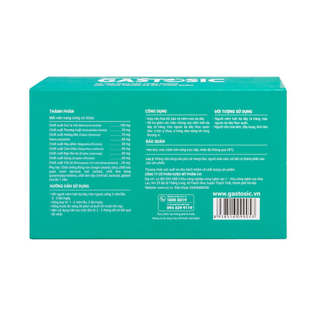 GASTOSIC HỘP 30 VIÊN - CVI PHARMA - TÍCH ĐIỂM 8 TẶNG 1 - TRÀO NGƯỢC DẠ DÀY THỰC QUẢN