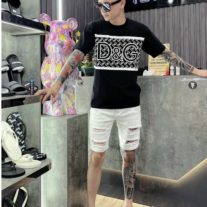 Áo thun nam ngắn tay cổ tròn in chữ hiệu D.G sang trọng vải cotton co giãn cao cấp form regular VBSHOP004