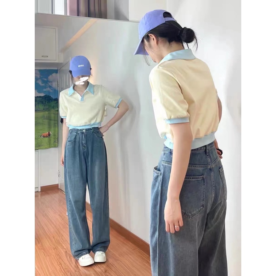 Áo polo Ngắn Tay Dáng Rộng Thời Trang Retro Hàn Quốc Dành Cho Nữ