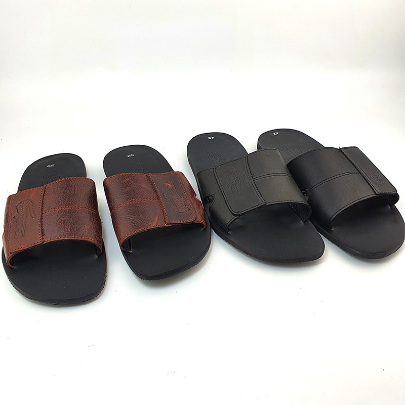 HANO - Dép da nam cá sấu bản ngang da bò thật đế cao su xịn D1211