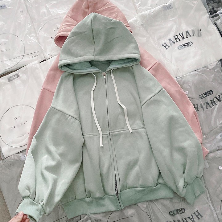 Áo khoác nữ form rộng hoodie có mũ trơn tay bồng có khóa kéo phong cách Hàn Quốc  Áo khoác nữ mùa đông YiiL K01 | BigBuy360 - bigbuy360.vn