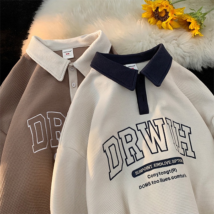 Áo polo tay dài DRWIH - Áo Sweater Unisex Form Rộng  - Vải tổ ong Phong Cách Ulzzang – MayLinh Shop