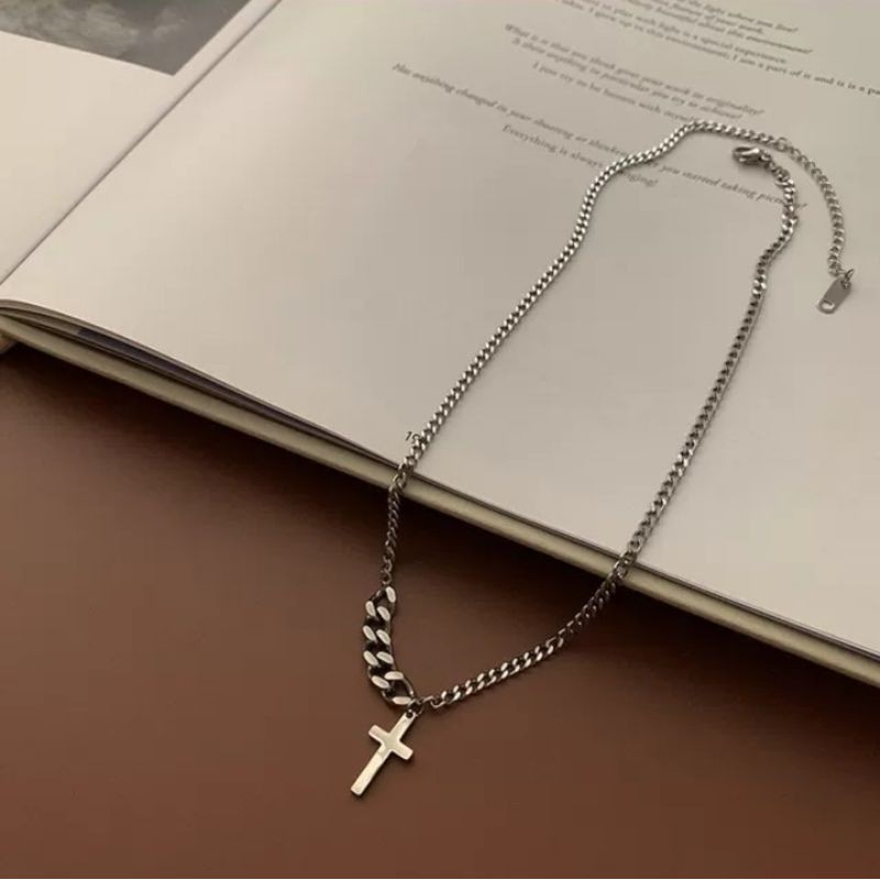 Dây chuyền thánh giá thép không gỉ vòng cổ unisex nam nữ tạo kiểu phong cách Hàn Quốc ulzzang đơn giản thanh lịch