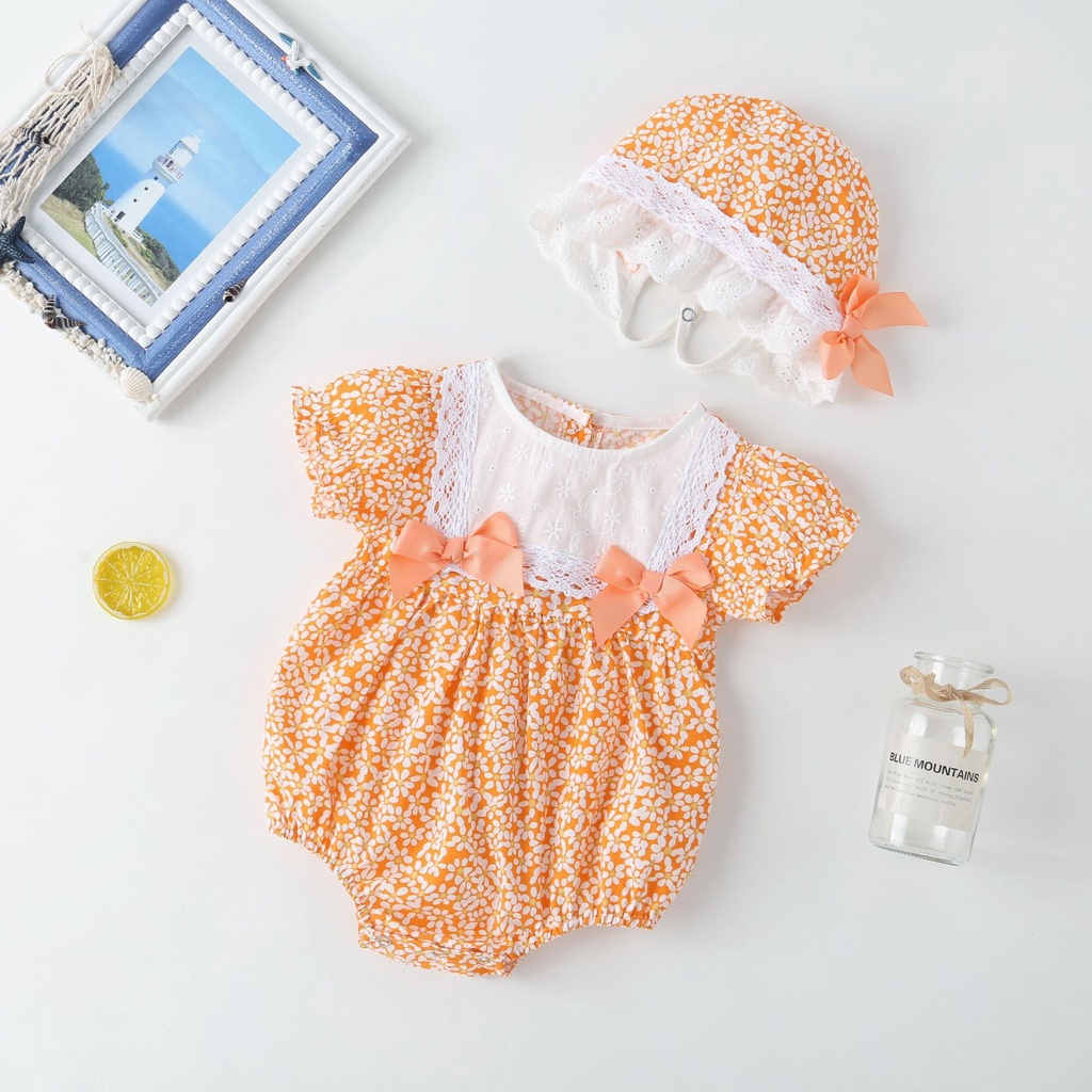 Áo Liền Quần Có Mũ Trùm Đầu + 1 Nón Dành Cho Bé Gái Sơ Sinh