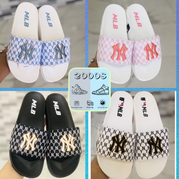 Dép unisex 𝐌𝐋𝐁 𝗡𝗬 ❤️FREESHIP + Hộp❤️ dép mlb bóng chày quai ngang thể thao nữ Thêu NY-NY nỗi nhiều màu