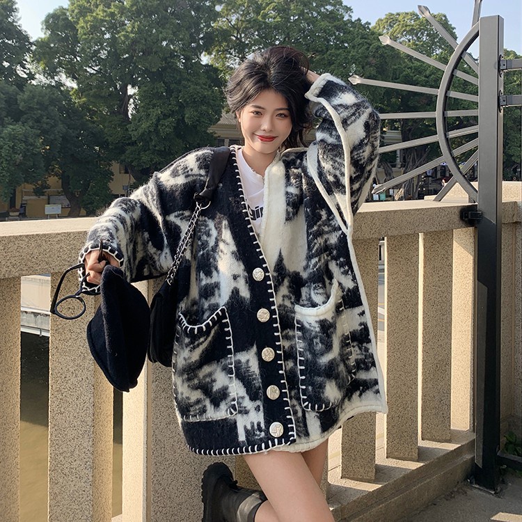 Áo Khoác cardigan Cổ Chữ v Dáng Rộng Nhuộm Màu Thời Trang Thu Đông 2022 Mới