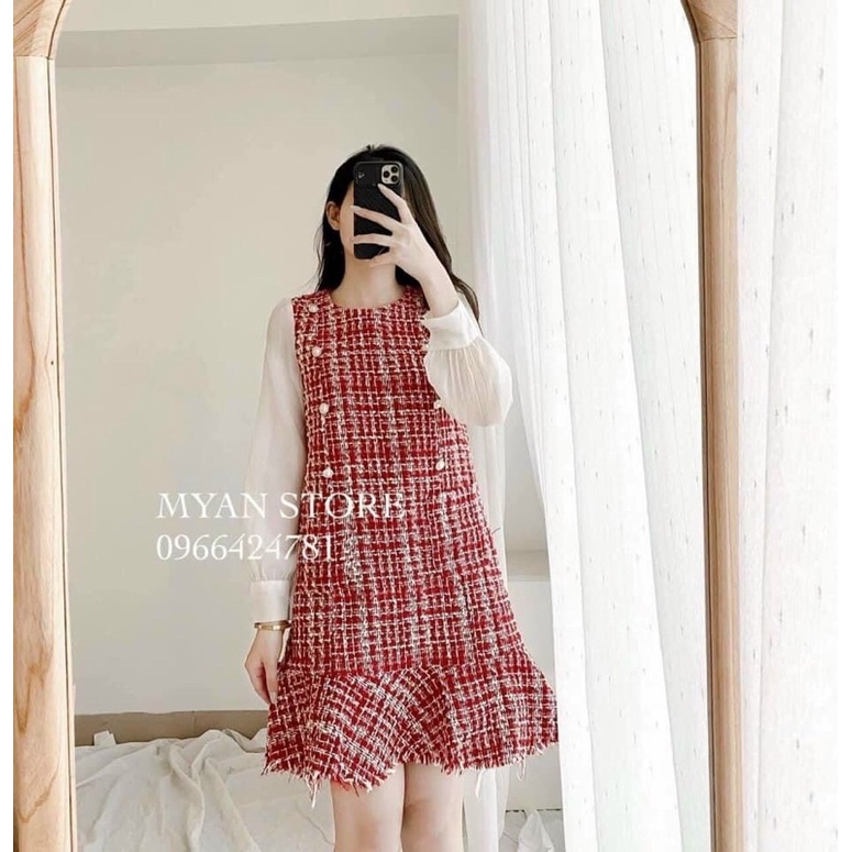 NOEL tới r mấy chế ơi 🧣🧣 ĐẦM BỐ ĐỎ ĐUÔI CÁ NÚT TAY TRẮNG