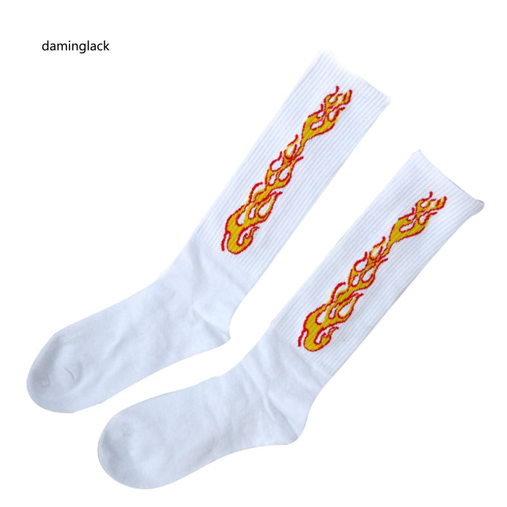 Đôi Vớ Thể Thao Bằng Vải Cotton Họa Tiết Ngọn Lửa Phong Cách Harajuku Thời Trang Dành Cho Nam Và Nữ
