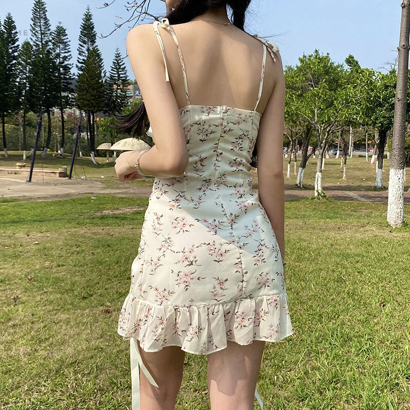Đầm Hoa Hai Dây Chất Liệu Chiffon Gợi Cảm Cho Nữ