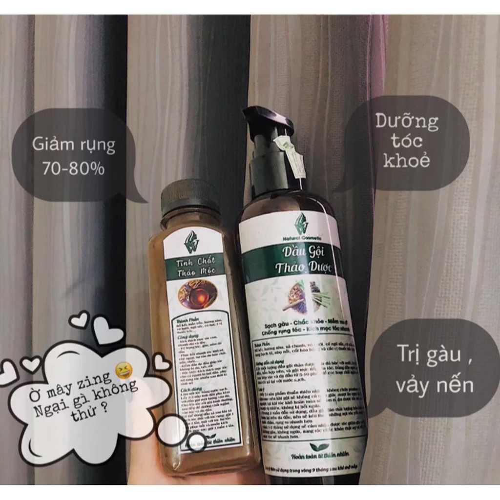 [COMBO DÙNG THỬ] - GỘI + TINH CHẤT THẢO DƯỢC PHỤC HỒI TÓC NATURAL COMESTIC HANDMADE