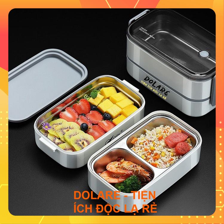 (Chọn Màu) Hộp Cơm Giữ Nhiệt 2 Tầng 3 Ngăn Inox 304 Cao Cấp, Tặng Muỗng - Hộp Đựng Cơm Giữ Nhiệt - Hộp Cơm Văn Phòng