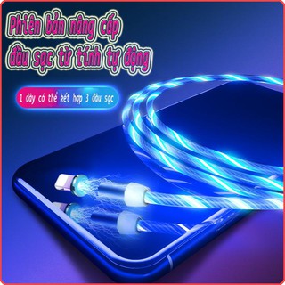Cáp sạc đèn LED đầu từ tính hít nam châm 360 cổng tròn chân Micro USB dây phát sáng led dòng chảy tuyệt đẹp siêu bền