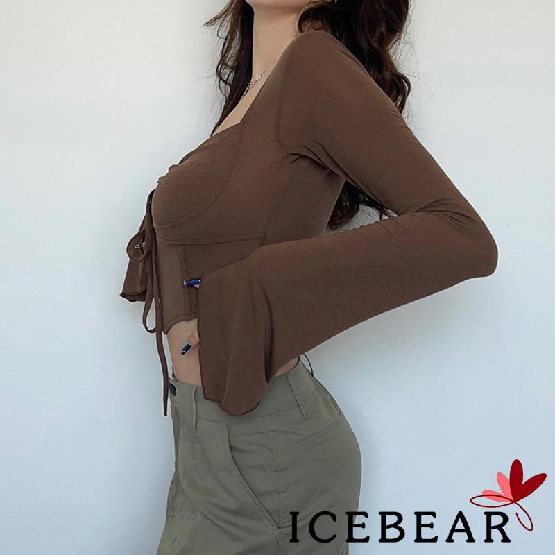 Áo Thun Crop Top Tay Dài Cổ Chữ V Màu Sắc Đơn Giản Dành Cho Nữ