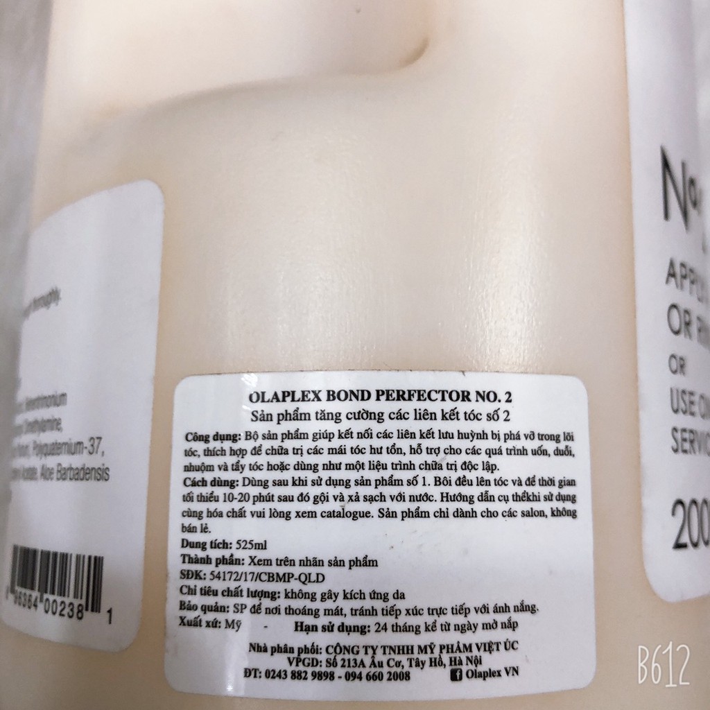 OLAPLEX NO2, NO 2.PHỤC HỒI TÓC HƯ TỔN DUNG TÍCH 525ML VÀ 2000ML