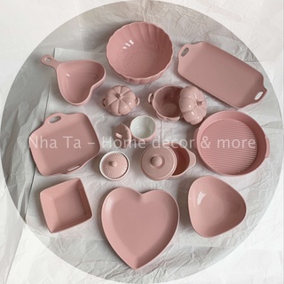 Bát đĩa màu hồng, chén sứ dễ thương nhiều mẫu xinh xắn