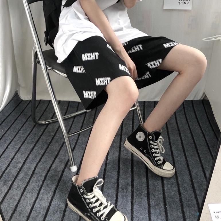 Quần Đùi Ngắn Ống Rộng Nam Nữ Unisex Rubystore,Quần Sooc Vải Lưng Thun Màu Đen Moonstore