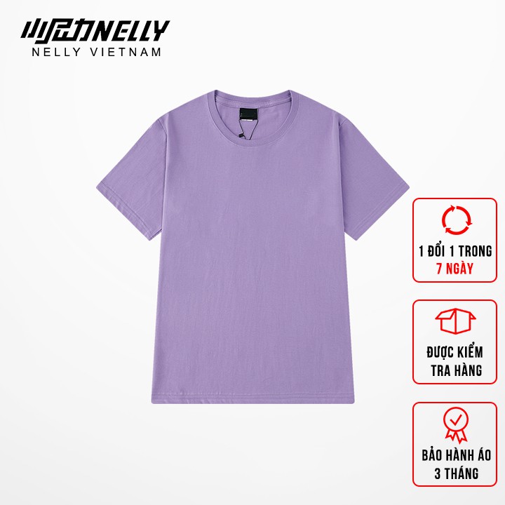 Áo thun tay lỡ NELLY cotton dáng unisex form rộng màu tím trơn