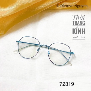 72319 Gọng kính cận mã mới màu xanh_Gọng cận nam nữ dáng mắt bầu tròn, hoạ tiết đẹp