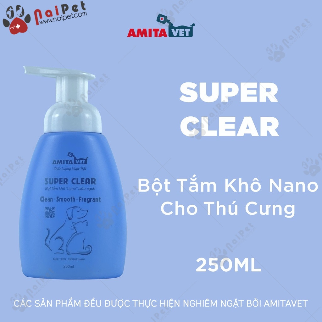 Bọt Tắm Khô Dưỡng Lông Khử Mùi Cho Thú Cưng Super Clear Amitavet 250ml