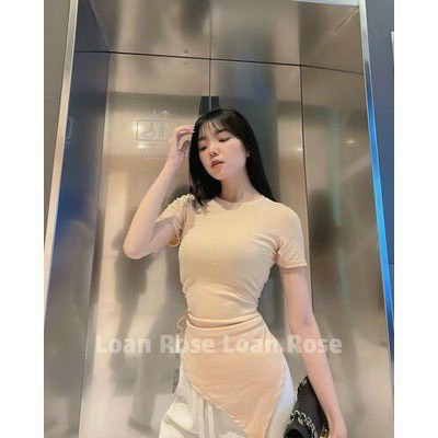 Áo kiểu tay ngắn nhúm rút dây 1 bên tà xéo nhọn cực hot , chất thun gân mềm mịn dày dặn