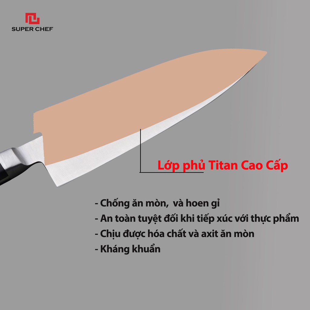 Bộ 5 Dao Làm Bếp Mạ Titan Và Giá Đỡ Nam Châm Super Chef Cao Cấp