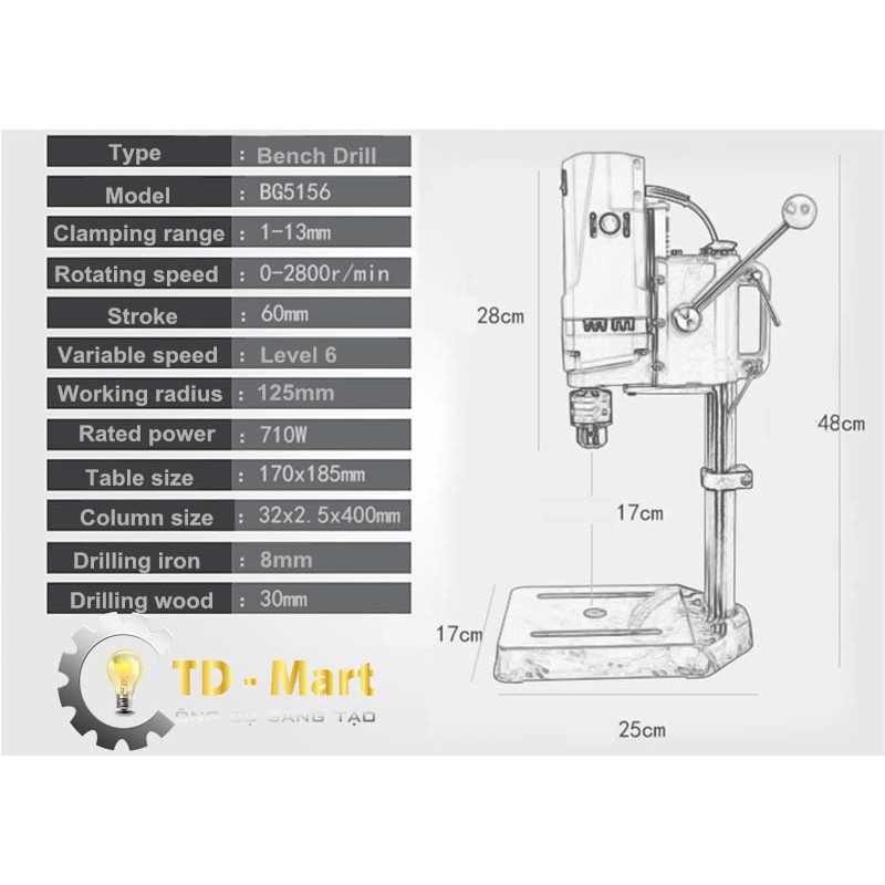 👉 Máy khoan bàn miniQ 710W ⚡️𝗕𝗛 𝟭𝟮 𝗧𝗛𝗔́𝗡𝗚⚡️ Điều chỉnh 6 tốc độ khoan - Tốc độ 18000r/min 🎄