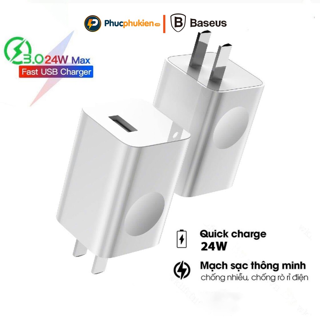 Củ sạc nhanh 24w chính hãng Baseus mini AX02 sạc nhanh QC 3.0 24w cho Samsung Xiaomi Huawei OPPO  Phúc phụ Kiện