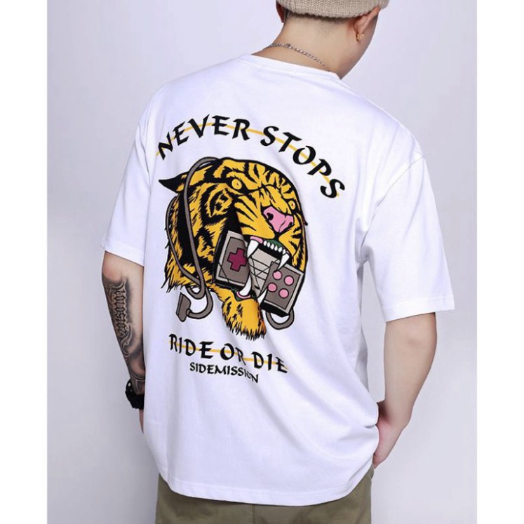 ÁO THUN, ÁO PHÔNG TAY LỠ UNISEX FORM RỘNG OVERSIZE NEVER STOP M258 KL SHOP 247 SHOP