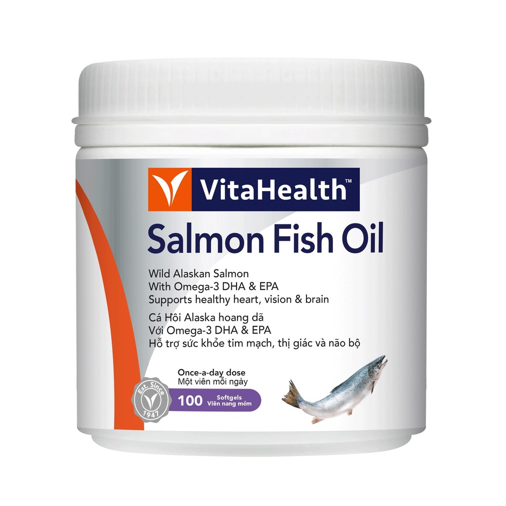 Thực Phẩm Chức Năng Viên Uống Dầu Cá Hồi Vitahealth Wild Pacific Salmon Oil - Hộp 100 Viên