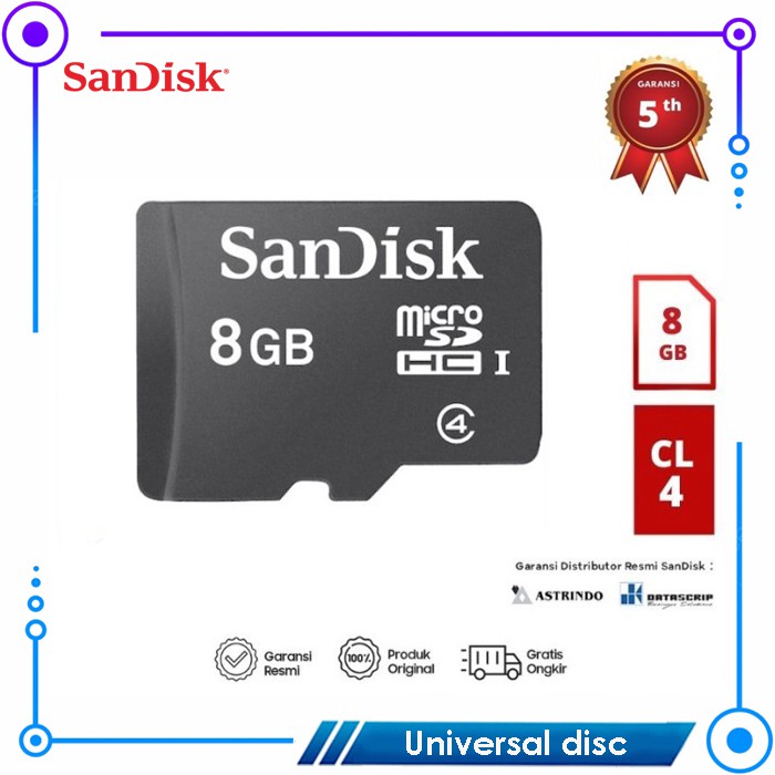 Thẻ Nhớ Micro Sd 8gb Class 4 Hiệu Sandisk