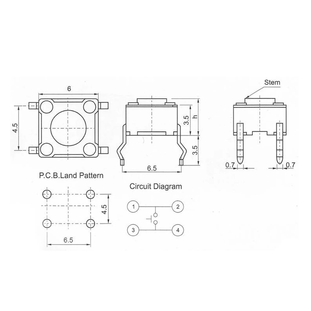 50 Nút bấm 6x6mm Pcb 4pin 6x6 X 4.3 / 5 / 6 / 7mm 6x6 X 4.3mm 5mm 6mm 7mm cao cấp