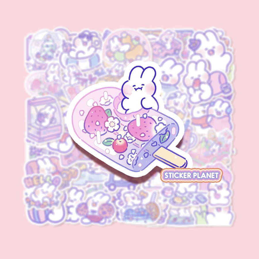 Sticker hình dán trang trí hình thỏ dễ thương mong mong chống nước dán mũ bảo hiểm, laptop, guitar, vali, sổ