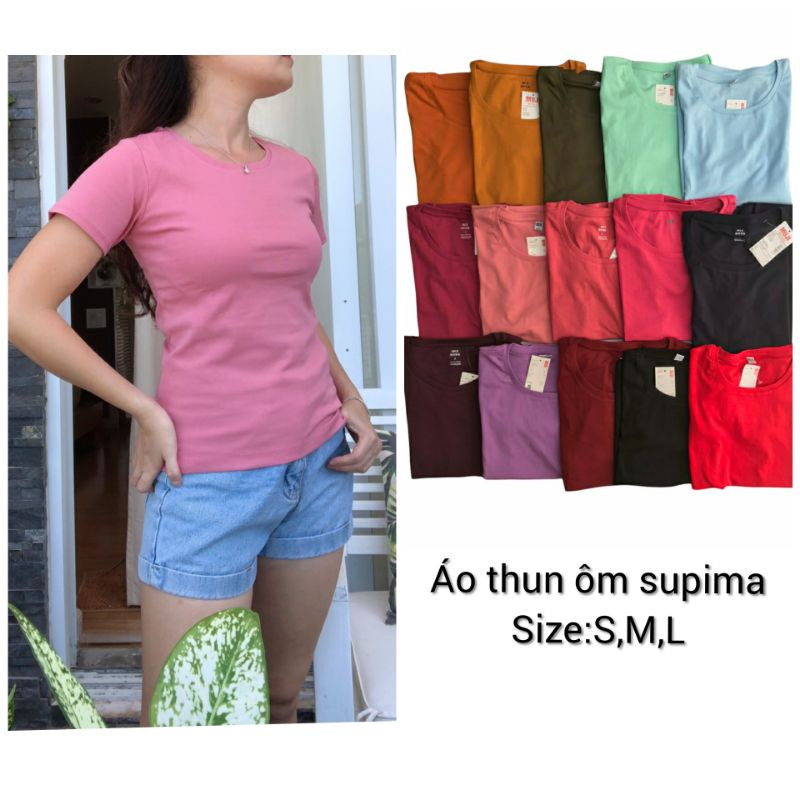 Áo thun supima dáng ôm Tshirt basic cổ tròn,cổ tim tay ngắn
