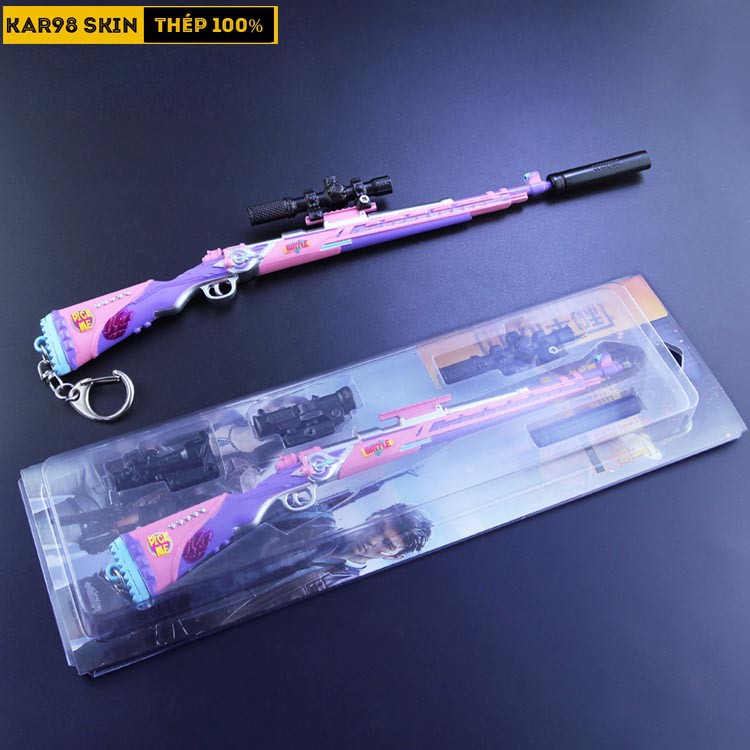 Mô Hình PUBG Kar98 Skin Pink Galaxy Tặng Kèm 3 Scope Và Kệ Trưng Bày 19cm