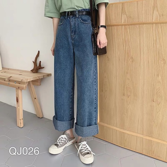 Quần jean nữ ống rộng VN CLO xanh đậm - QJ026
