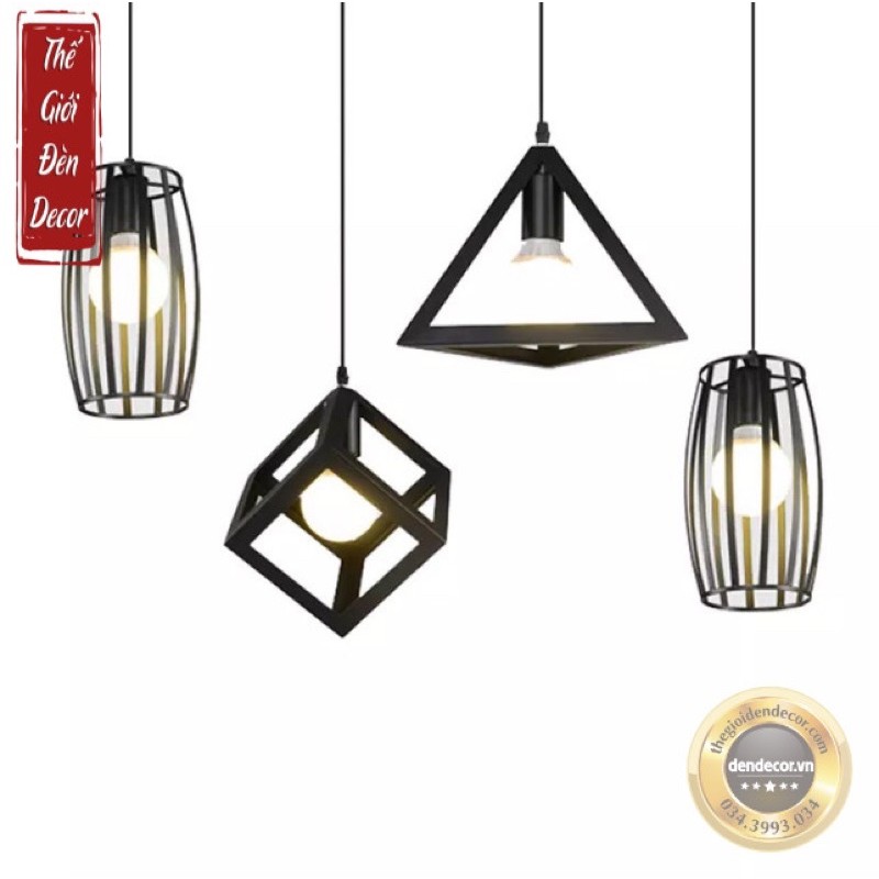 Đèn thả: Đèn thả sắt hình khối hình học T054 kèm bóng bulb
