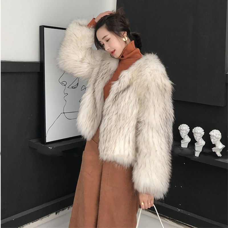 Áo lông thỏ mềm mượt không cổ sang chảnh