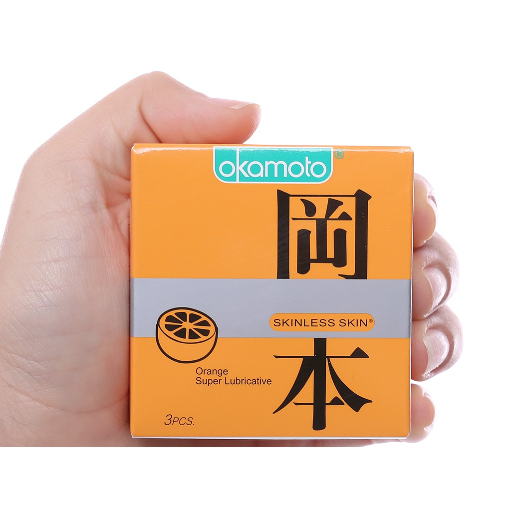Bao cao su Okamoto Skinless Skin Orange Lubricated hương cam hộp 3 cái
