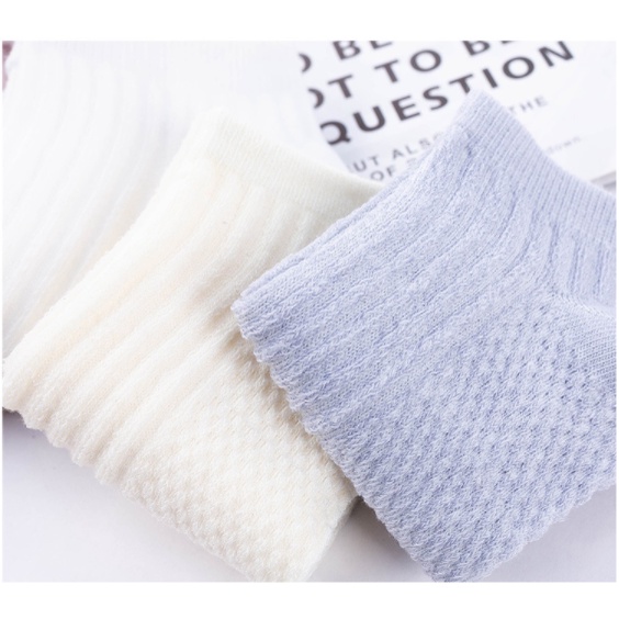 Combo 5 đôi tất nữ cổ ngắn cotton màu trơn phối ren mỏng thoáng