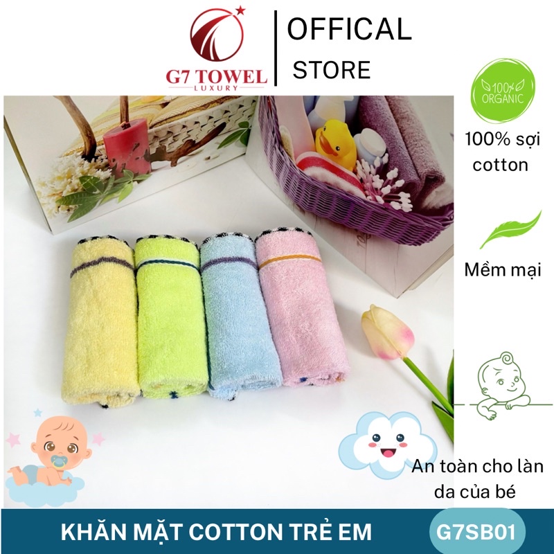 Khăn mặt cotton trẻ em, khăn mầm non G7SB01 G7 Towel cho bé yêu, 100% cotton an toàn cho làn da nhạy cảm của trẻ