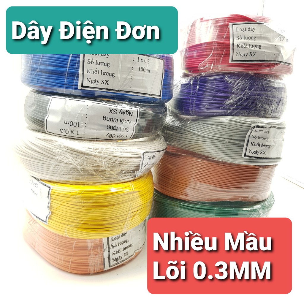 Cuộn Lẻ 5 Mét Dây Điện Đơn 0.3MM Lõi Đồng Các Mâu❤️Dây Điện 0.3MM Kết Nối Thiết Bị Nhiều Mầu