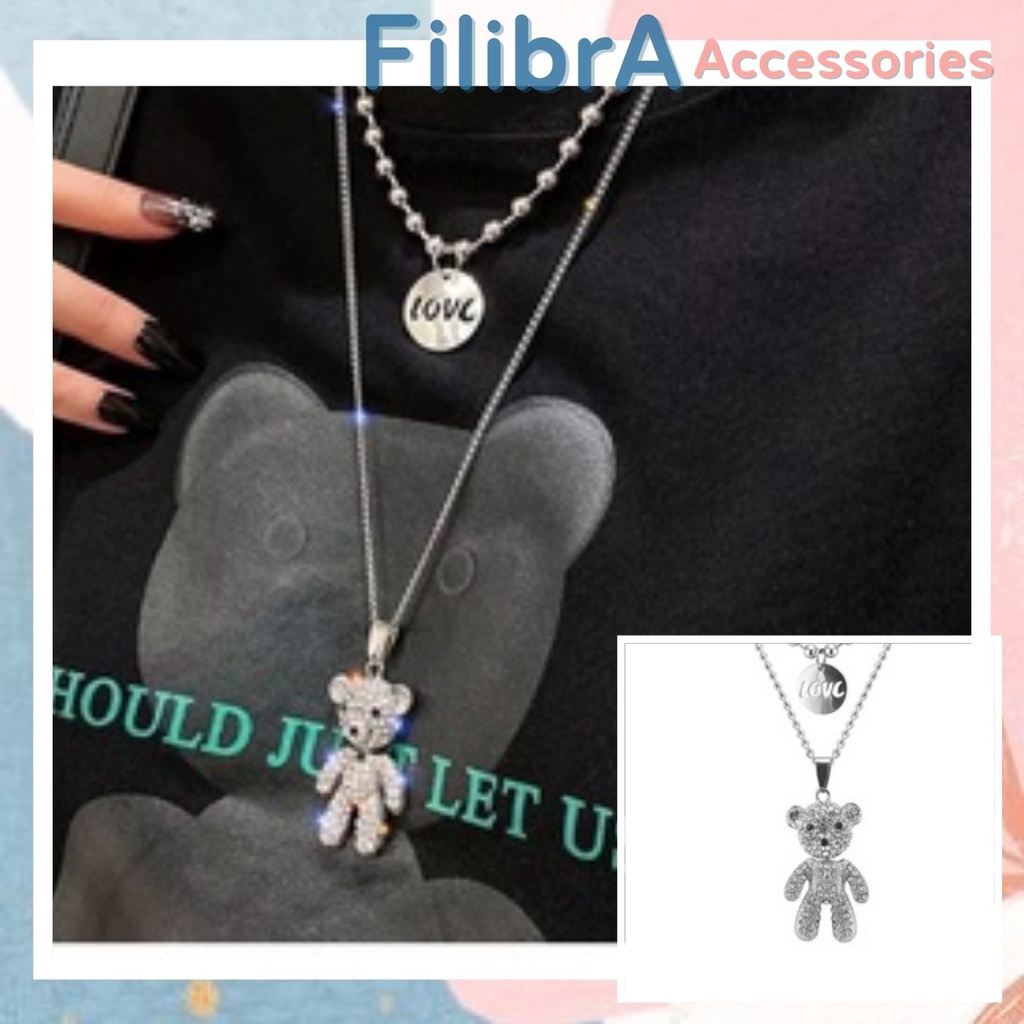 Dây chuyền mặt gấu bằng thép titan màu bạc thiết kế 2 lớp cá tính DC010- Fillibrastyle