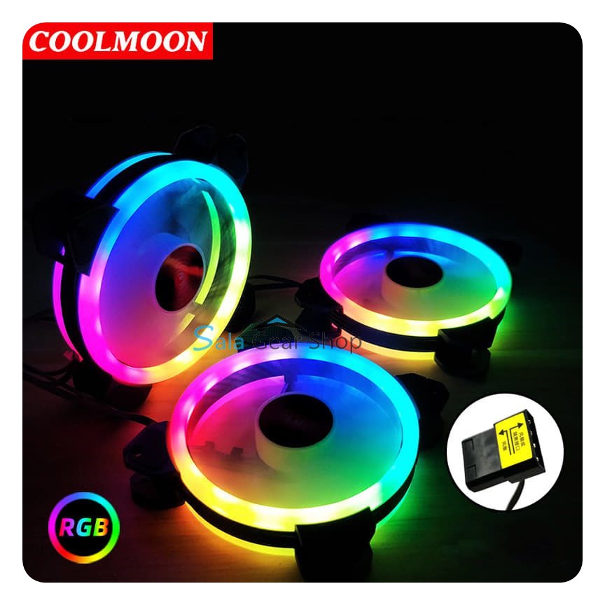 1 Quạt Tản Nhiệt Coolmoon R, Auto RGB 4Pin Molex, 2 Vòng Led