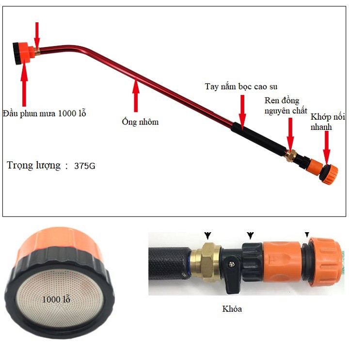 Vòi tưới cây phun mưa 1000 lỗ dài 90cm và 60cm tưới êm phun mịn