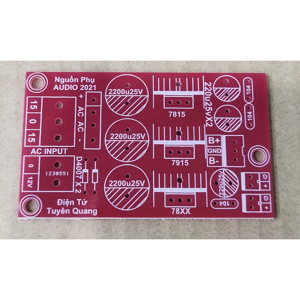 Combo PCB Mạch Nguồn Phụ 15V đối xứng Và 12V cho âm ly - 5 Cái