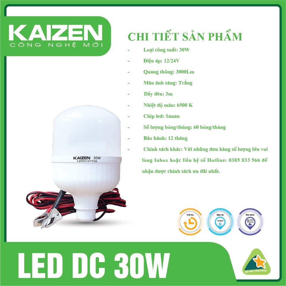 Bóng Led Trụ DC KAIZEN Thiết Kế Dáng Trụ Cho Ánh Sáng Chất Lượng Cao, Tiết Kiệm Điện Năng